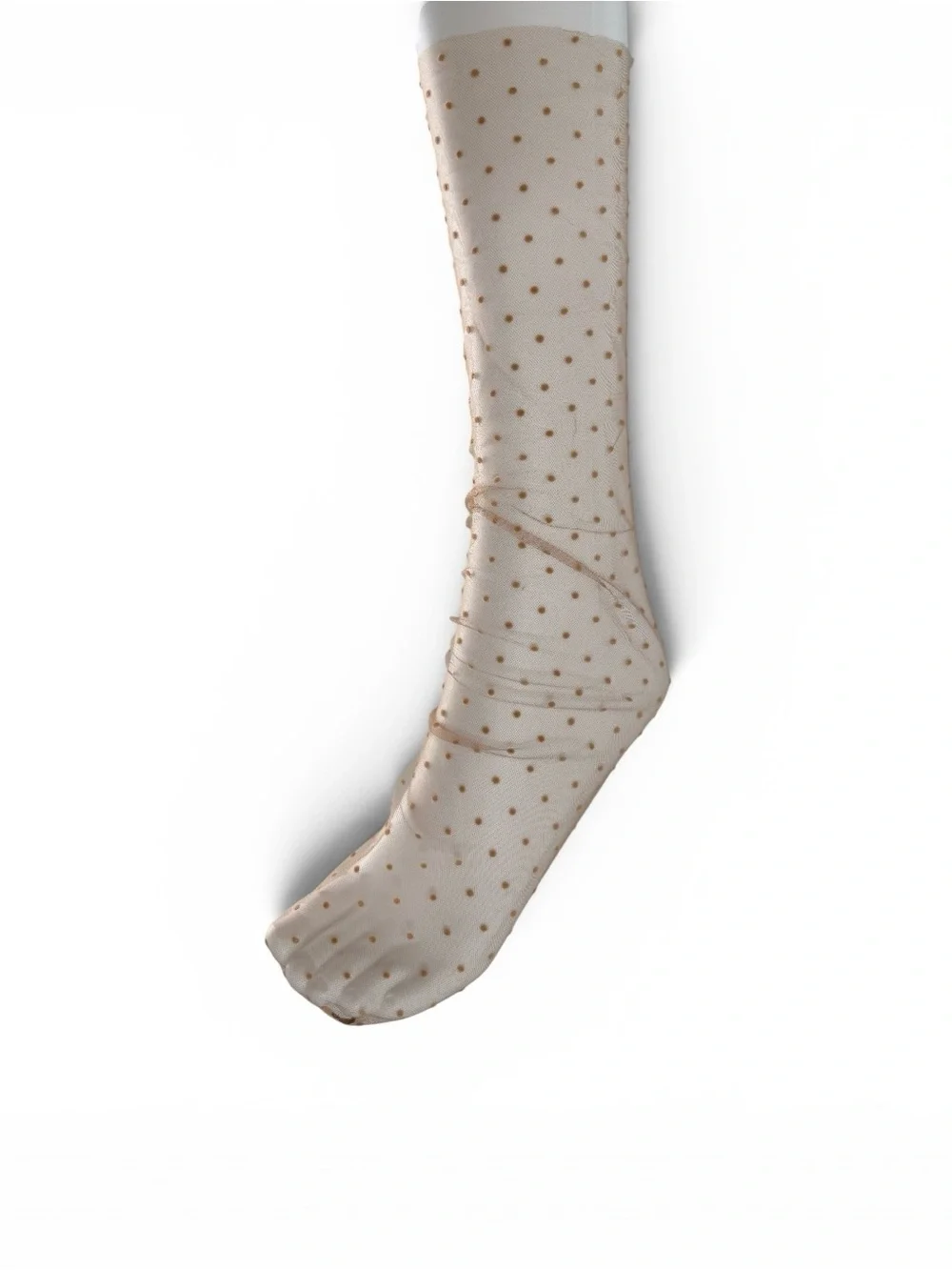 Sheer Beige Polka Dot Dress Socks